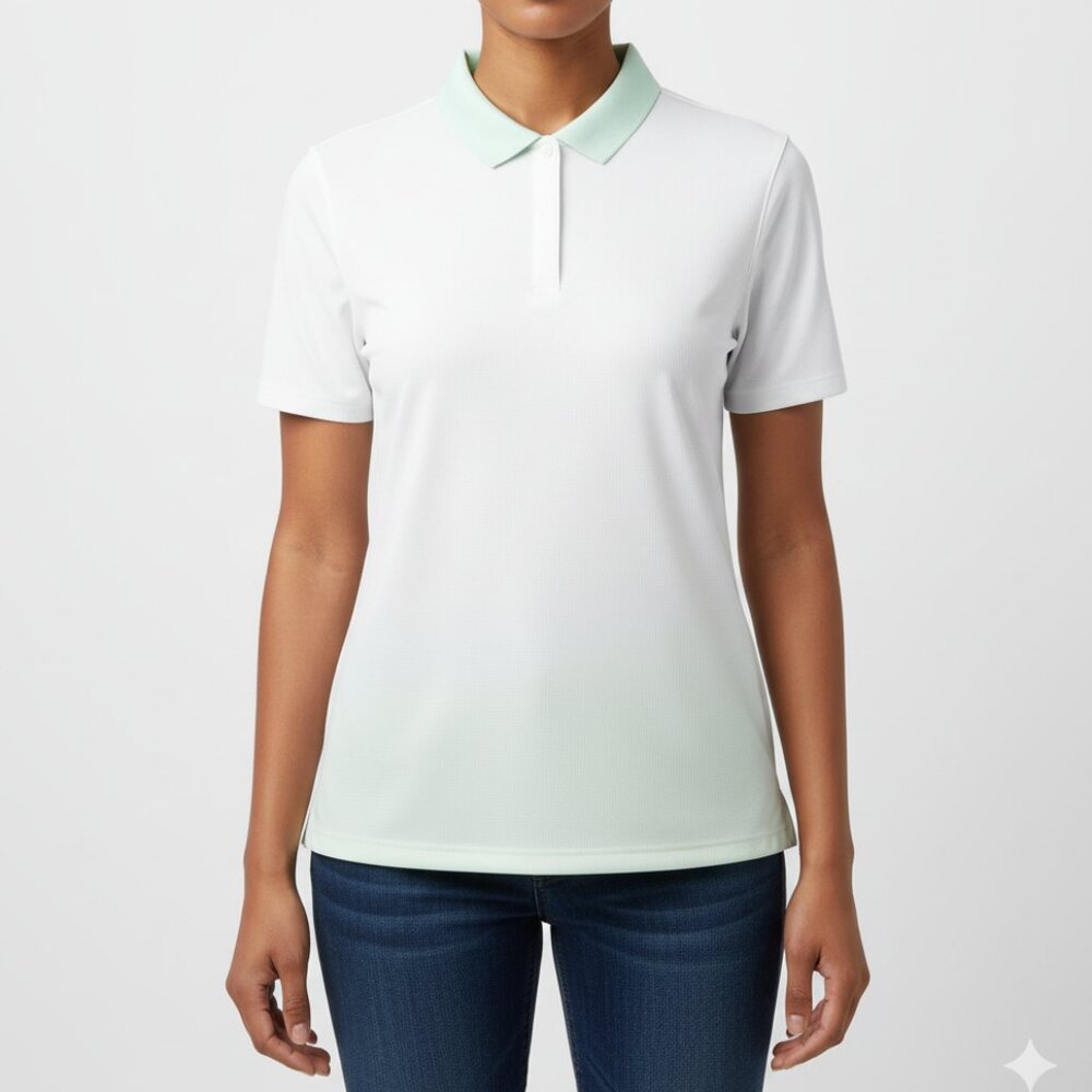 Under Armour White HeatGear Golf Polo w/ Mintβ Collar β Womenβs Large